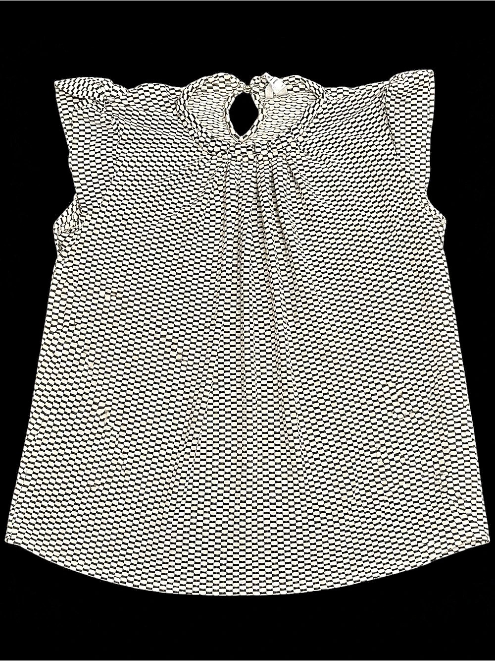 ELLE Black White Geometric Flutter Sleeve Blouse Women’s XL